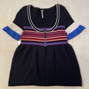 Free People Wool Sweater Top Striped Scoop Neck Zippered Small
